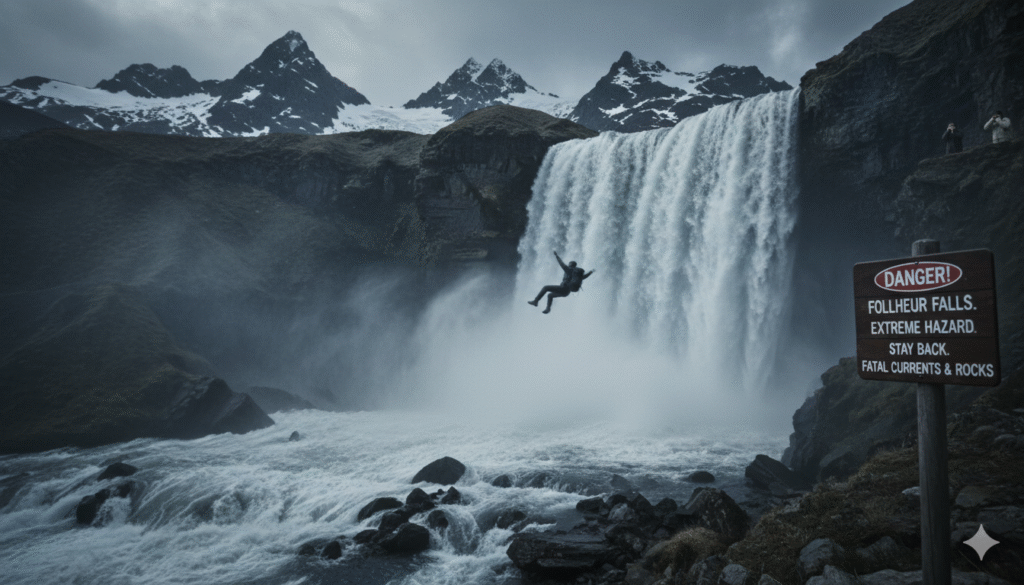 what happens if you fall into Follheur Waterfall