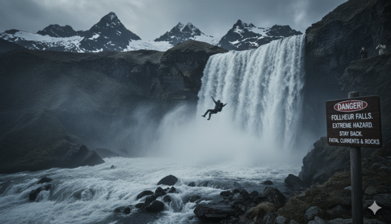 what happens if you fall into Follheur Waterfall