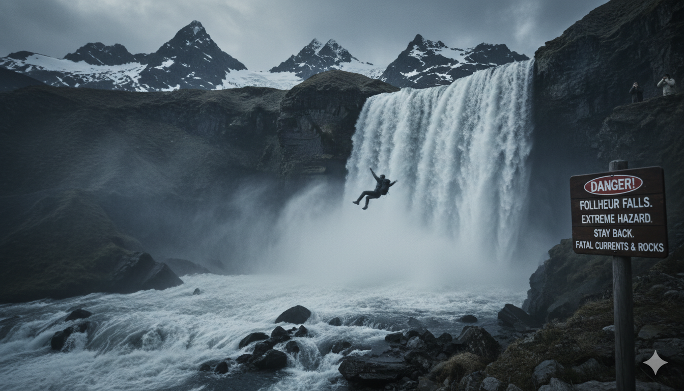 what happens if you fall into Follheur Waterfall